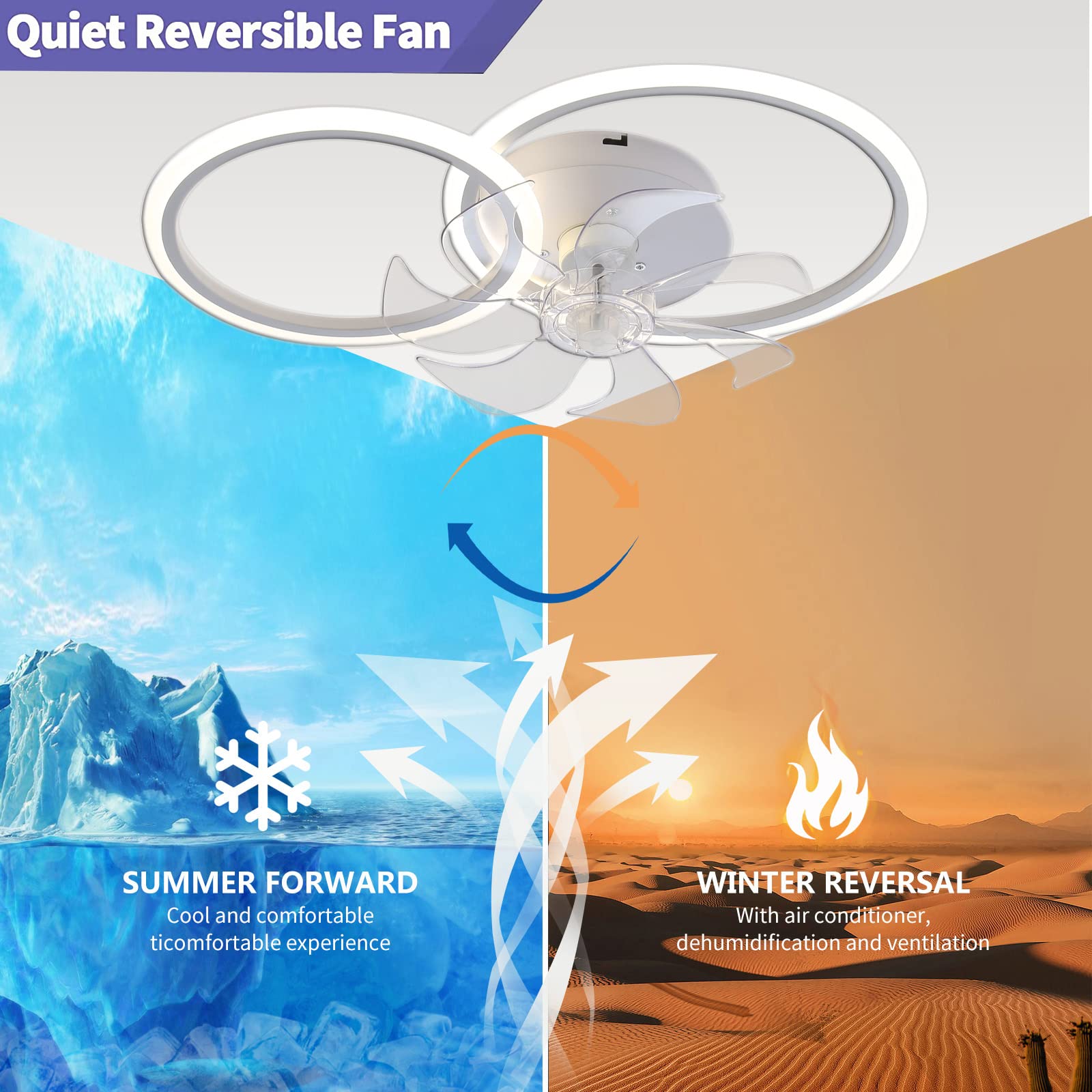 Ventilatore A Soffitto Con Luce YUNZI 80 Cm - Design Floreale, Motore Silenzioso, Telecomando, 6 Velocità, Luce LED Dimmerabile Bianca Calda Naturale