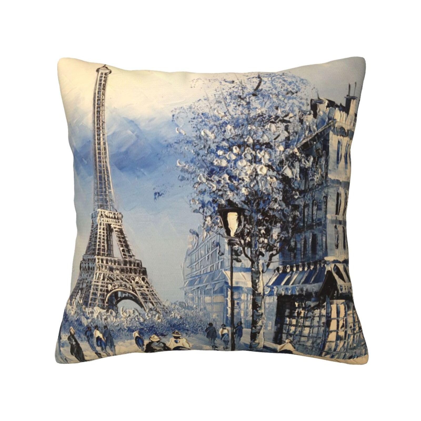 LAMAME Romantic Paris Eiffel Tower printed Decorative Pillow Cover Soft Square Cushion Cover-Reusable Washable