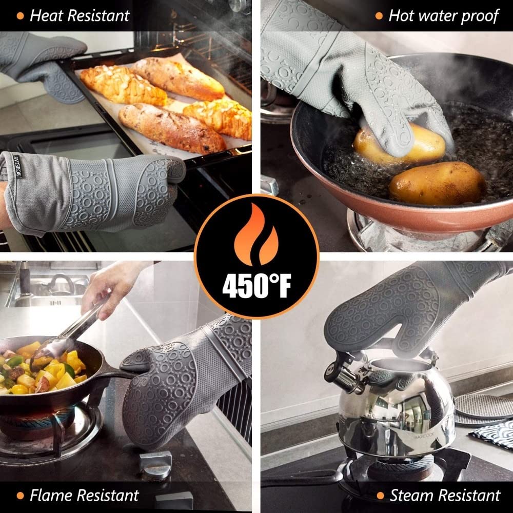 Manoplas para Horno Caliente Hornear Guantes Anti-Calor Almohadilla de Aislamiento Resistente Horno Microondas Alfombrilla de Silicona Utensilios de Cocina (D 6 Unids/Set)