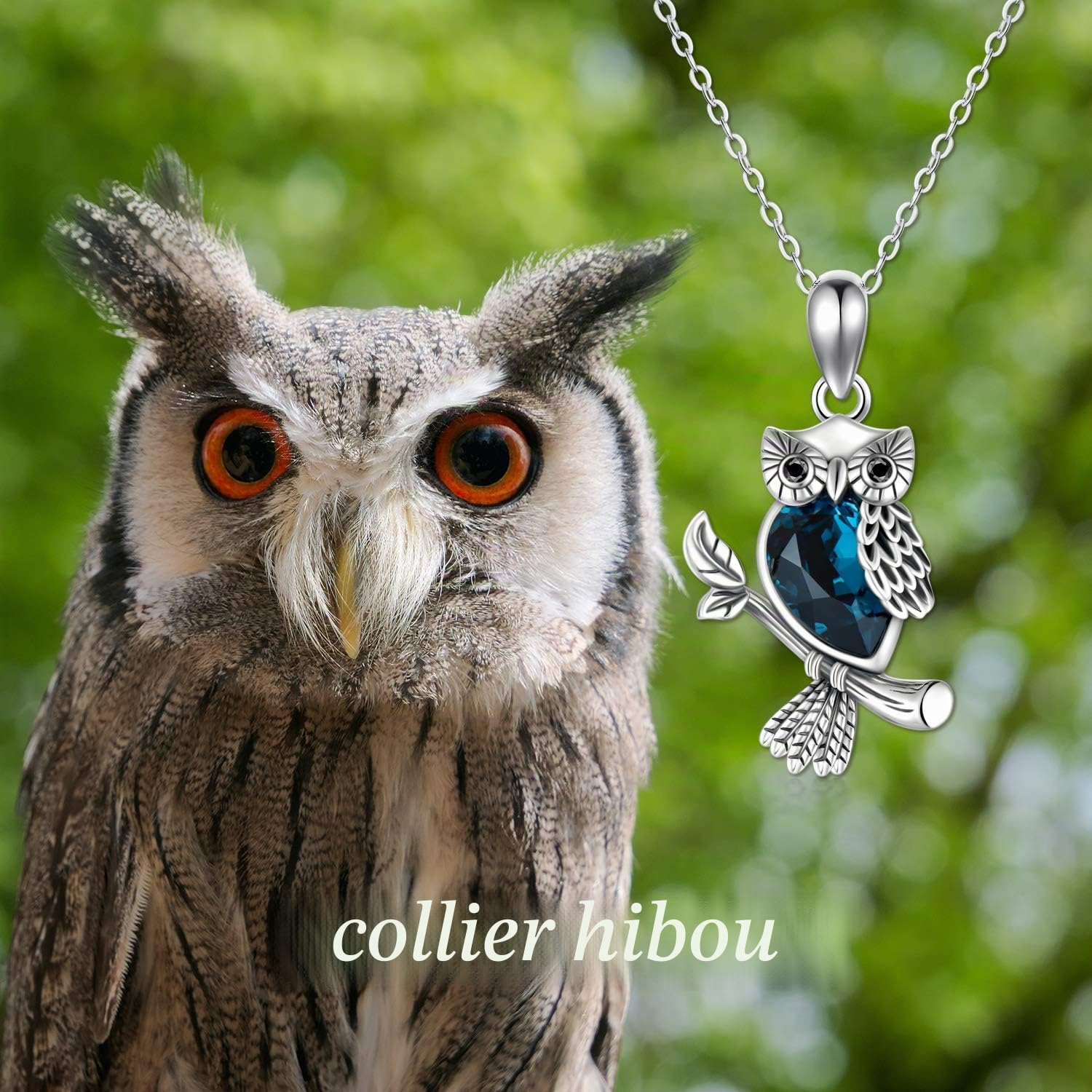Collier Hibou en Argent Sterling 925 avec Pendentif en Forme en Cristal Cadeau d'Anniversaire pour Femme Mère 45,7 + 5,1 cm