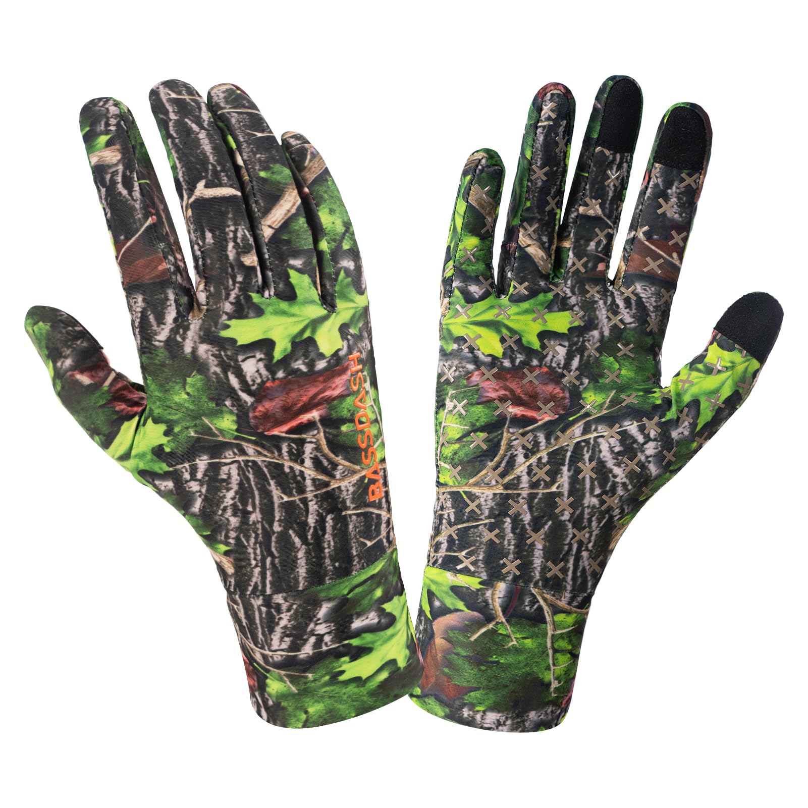 BASSDASH Guantes de caza de camuflaje para hombre, UPF 50+, ligeros, para pantalla táctil, para clima cálido, pesca, senderismo, actividades al aire libre