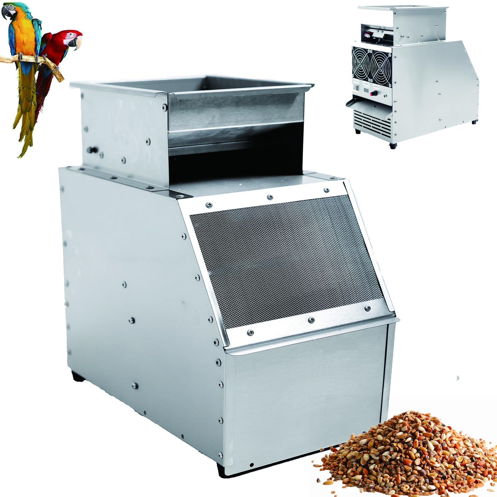 Elektrische Getreidereinigungs-Windsichter – Vogelfutter-Schalenspalter mit Einstellbarer Geschwindigkeit, Edelstahl-Kornseparator für Hirse, Reis, Körner & Melonensamen Pro-Edition