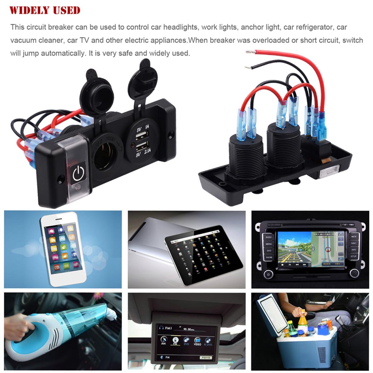 Prise Allume-cigare Chargeur USB Double 12-24 V en Abs Noir