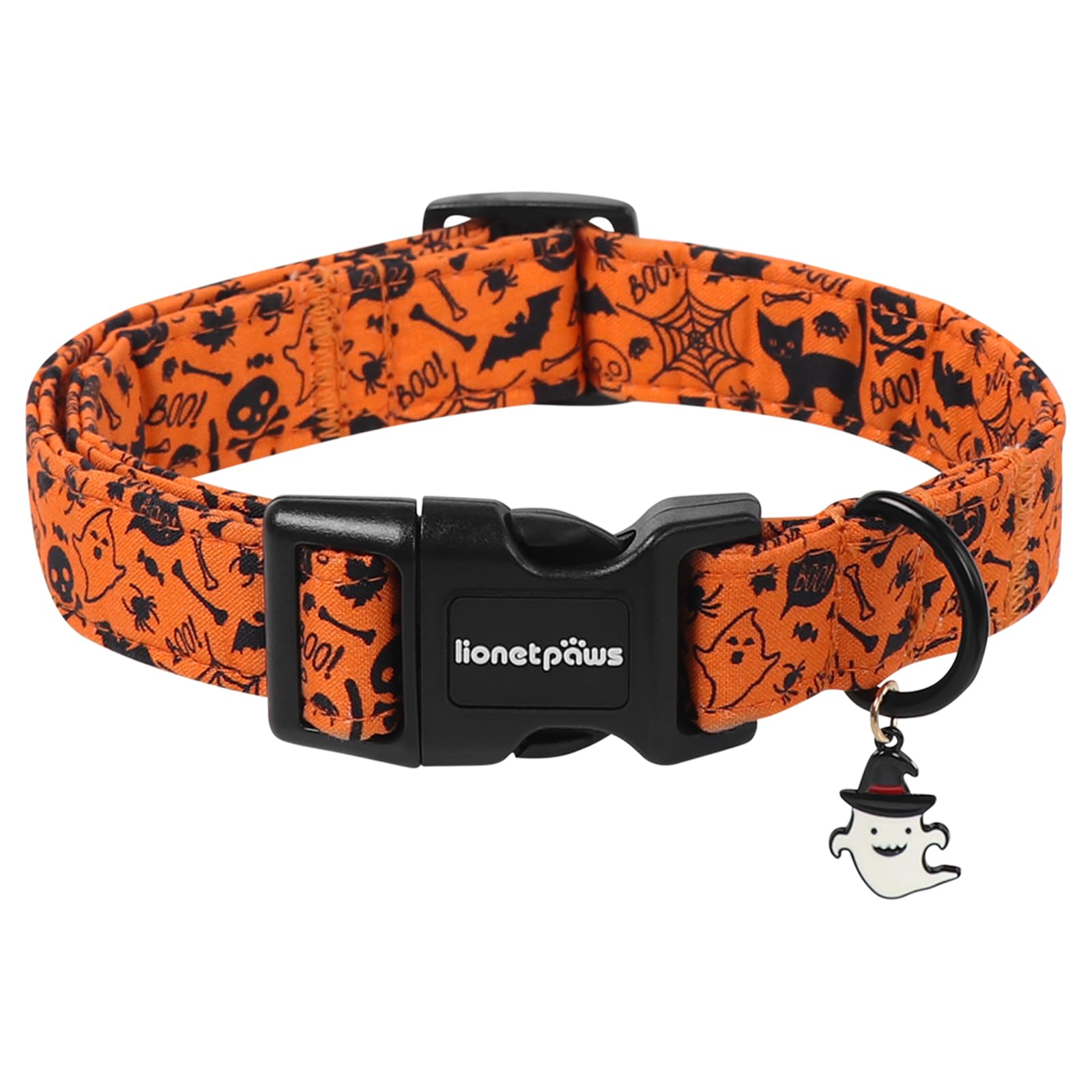 Lionet Paws Halloween Dog Collar Fall Brown Boo Pumpkin Dogs Collars with Cute Ghost Pendant - Female Flower Dog Collar for Small Medium Large Dogs S