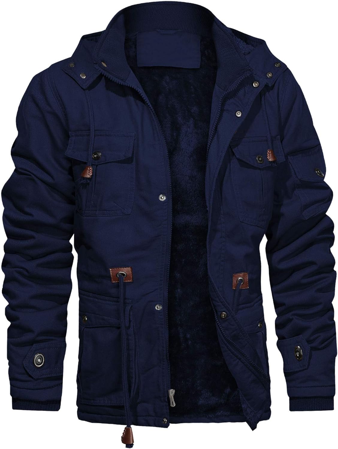CHEXPEL Men's Thick Winter Jackets with Hood Fleece Lining Cotton Military Jackets Work Coats with Cargo Pockets Outwear