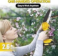Vista 5 de Mini Chainsaw Cordless, RLSOO 6 Inch Electric Chain Saw, Portable Small Handheld Chain Trimmer for Wood Cutting, Tree Trimming, Courtyard, Amarillo-1