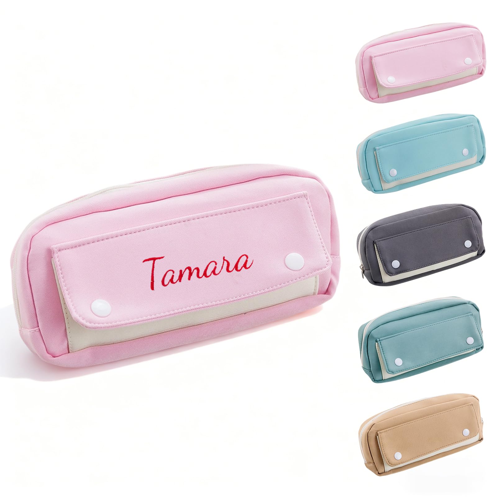 Personalized Pencil Case, Large Capacity Pencil Pouch with Snap, Pink