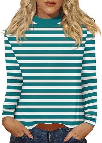 Mock Neck Tops for Women Long Sleeve Basic Cute Fall Shirts Dressy Casual Lightweight Work Blouse Undershirt