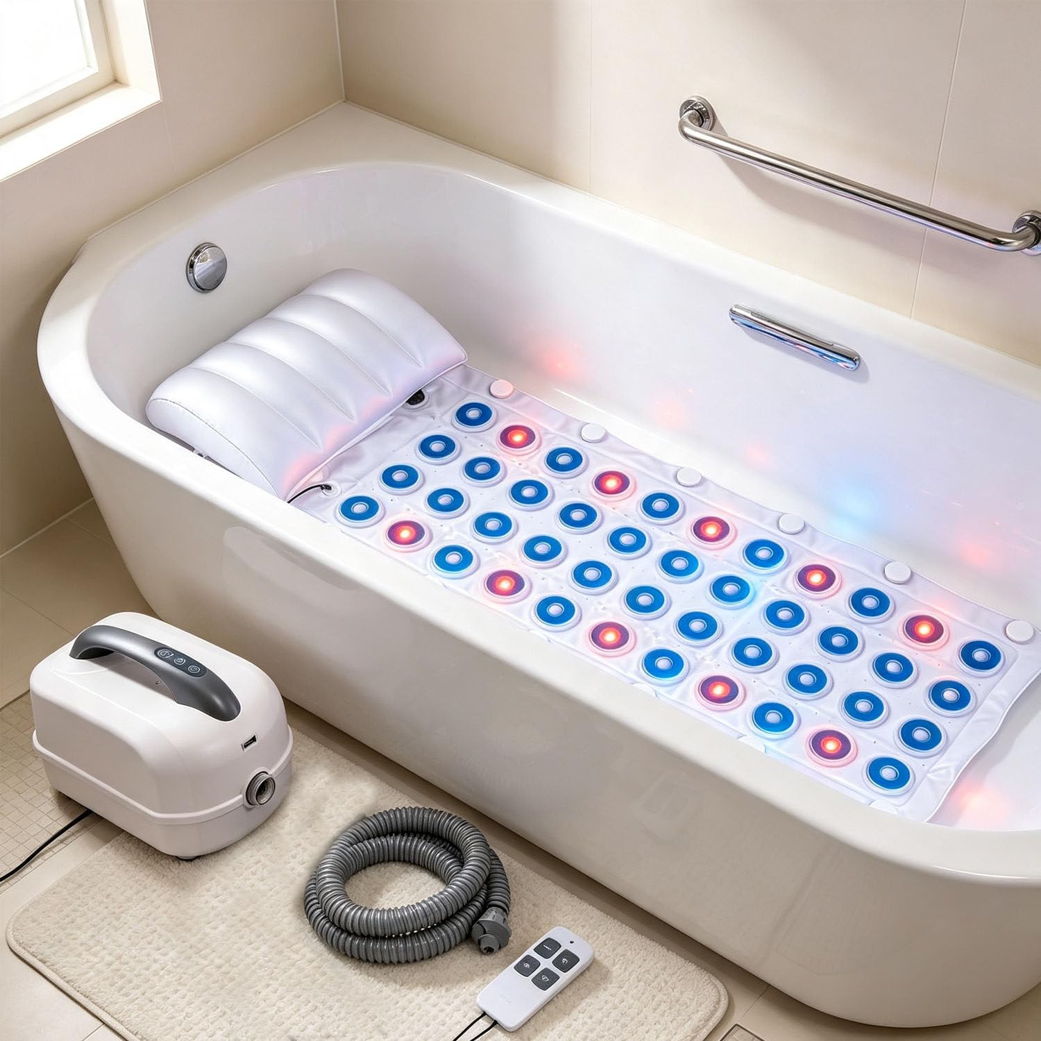 DowPie LED Bubble Spa Mat, Multi-Speed Bath Mat with Neck Cushion 110v