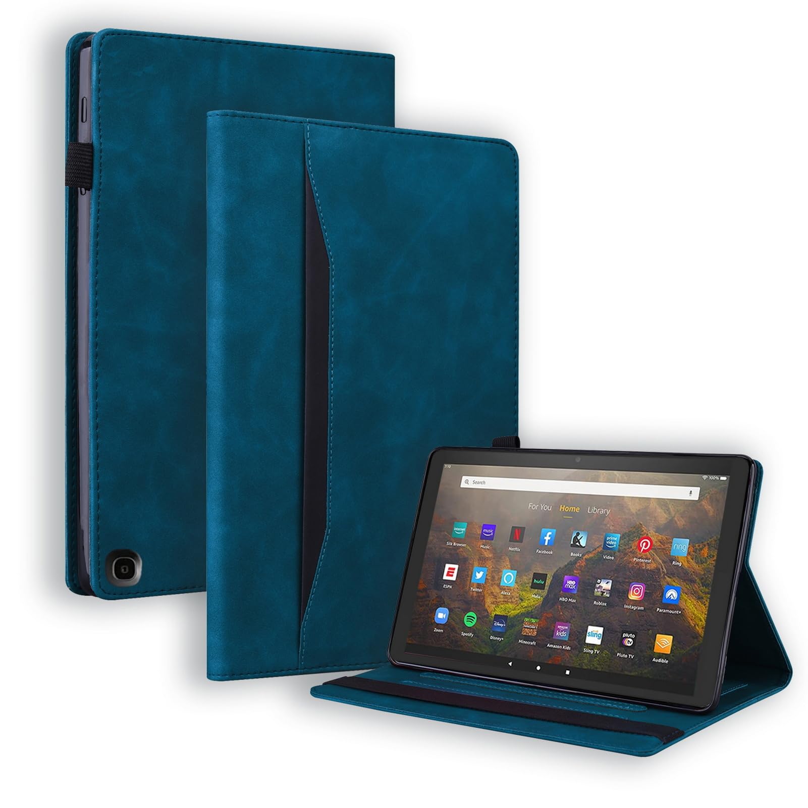 DWayboxCase for All-New Amazon Fire HD 10 Tablet 2023 Released 10.1 inch, Magnetic Retro Folio Shell Tablet Cover with Card Holder & Multi-Angle Stand -Peacock Blue
