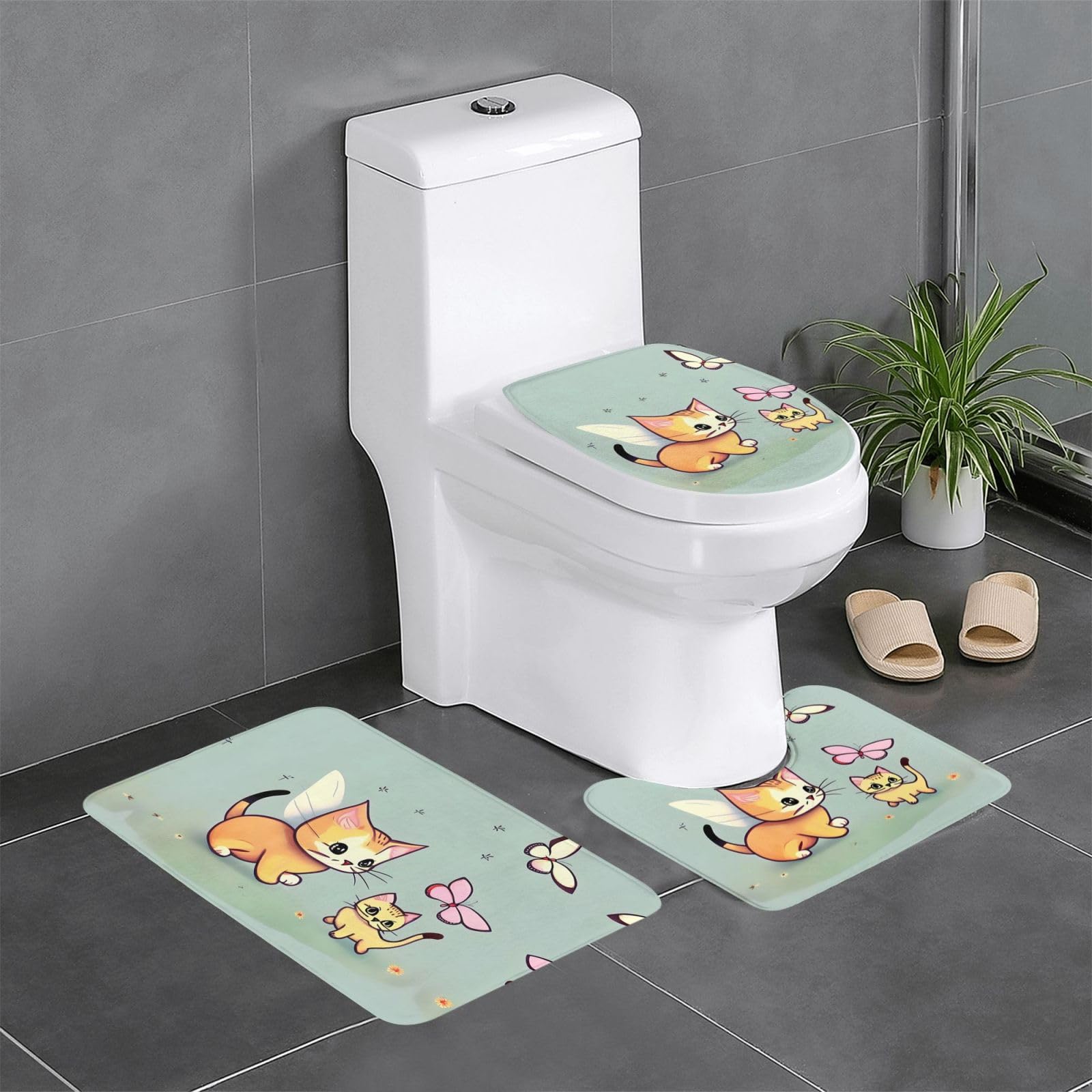 Tapis de salle de bain antidérapants chaton, tapis ovale et rectangulaire WC coiffeuse