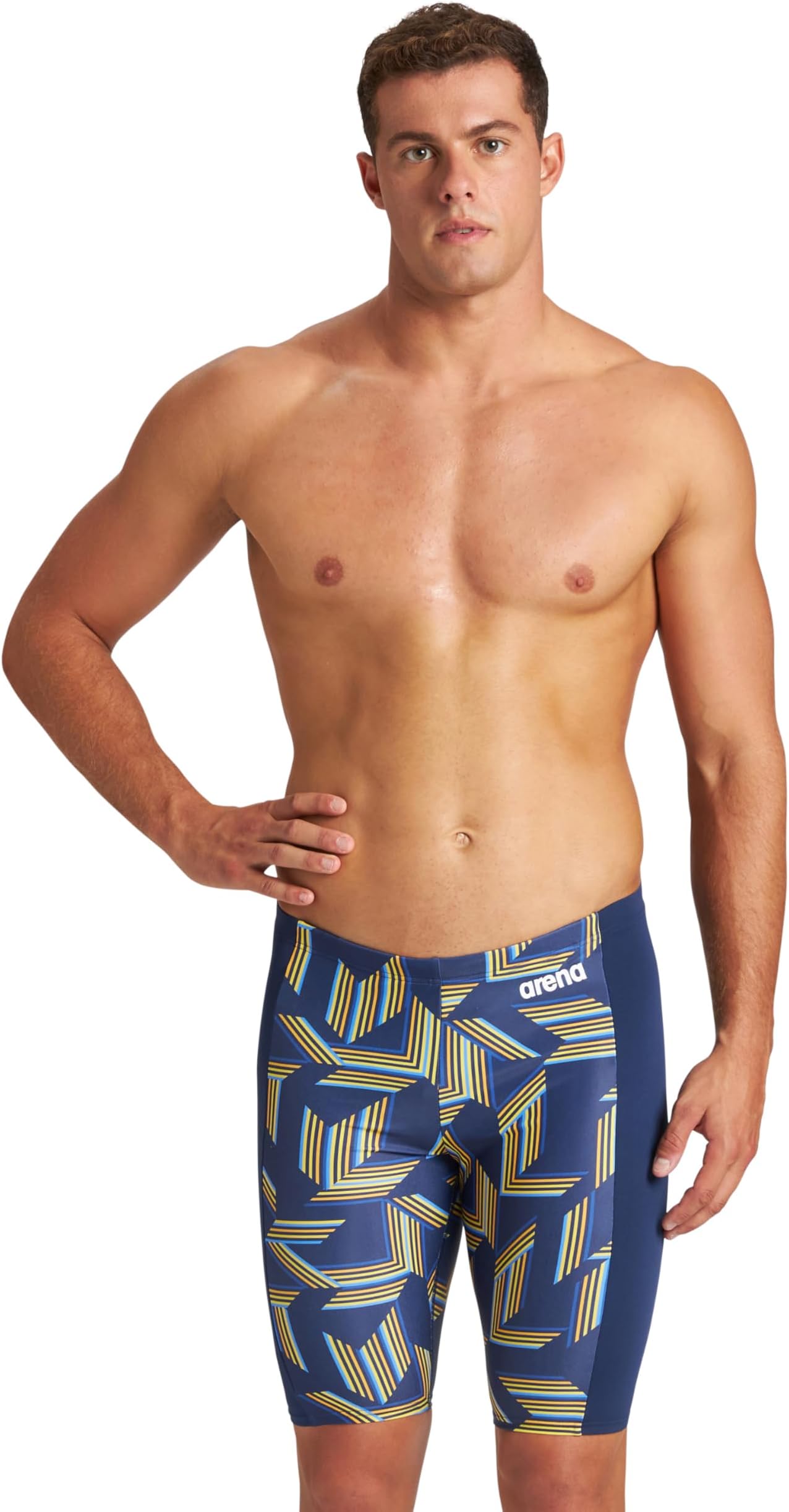 ARENA Puzzled Athletic Swim Jammers for Men Competitive Racing, Training, Quick Dry, Compression, Chlorine Resistant Swimsuit