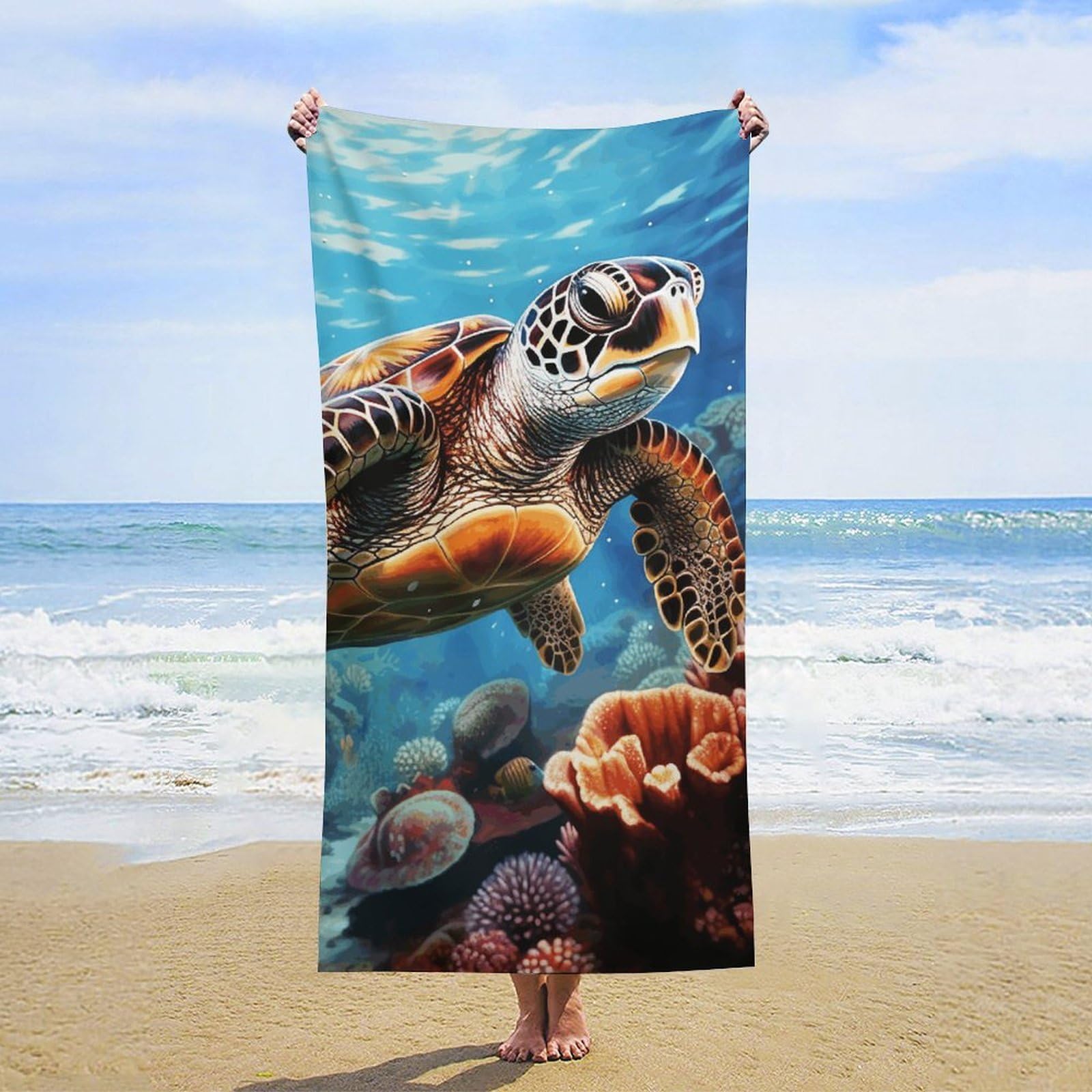 NTVOWPZO Sea Turtles Diamond Painting Beach Towel Oversized Microfiber Bath Towels Lightweight Sand Proof Beach Towels Absorbent Pool Towels for Swimming Yoga Bathroom Towel 31.5" X 63"