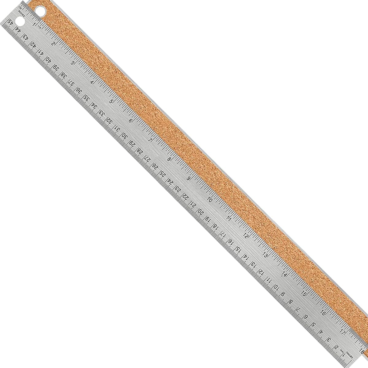 Metal Ruler 18 Inch, Non-Slip Cork Backing, Ink Bleed-Resistant Edge, 1 Pcs | Non-slip straight edge with cork backing and inch/centimeter markings for school, office, drafting and engineering.