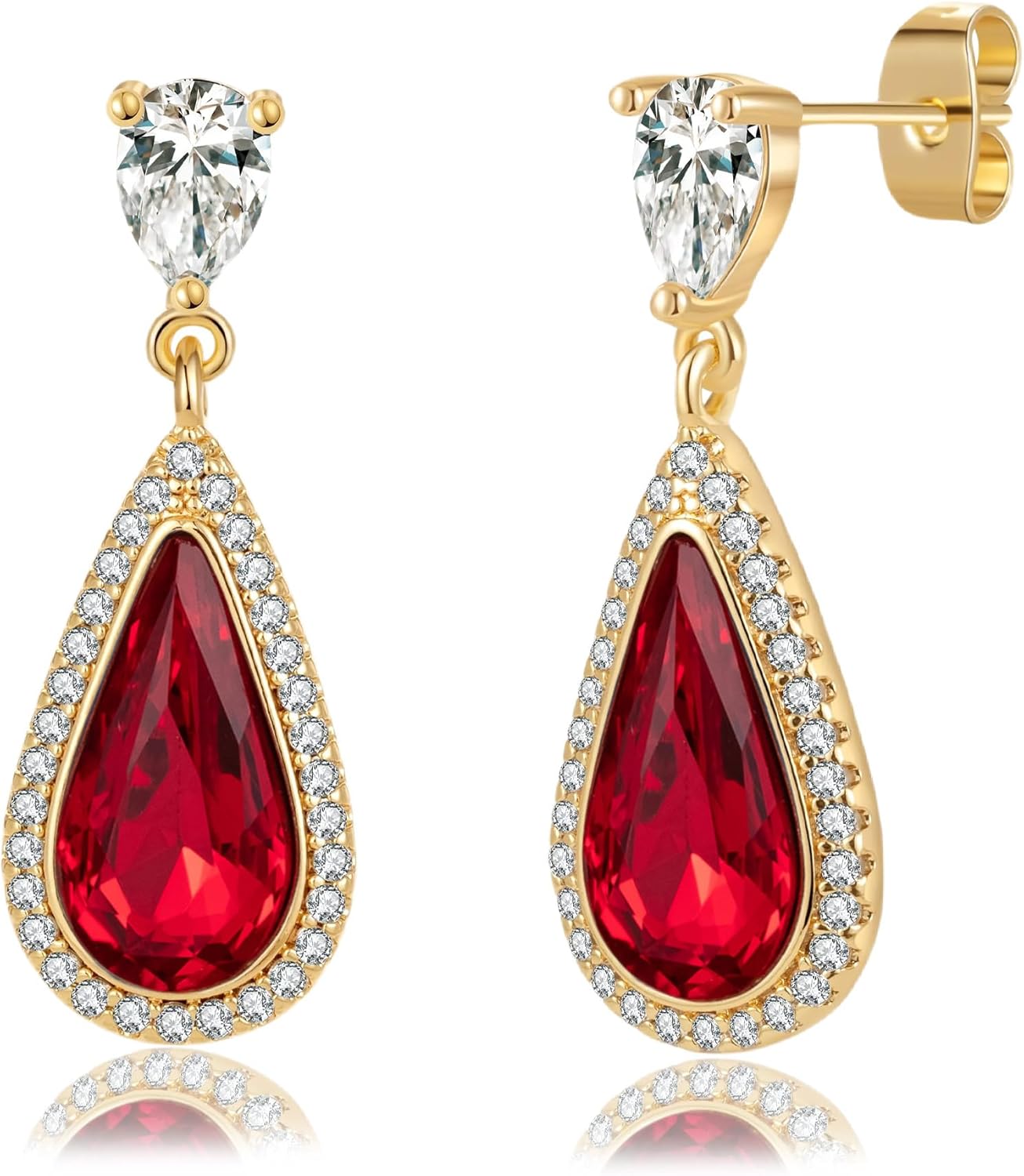 EVEVIC Austrian Crystal Halo Teardrop Dangle Drop Earrings for Women 14K Gold Plated Jewelry Gifts