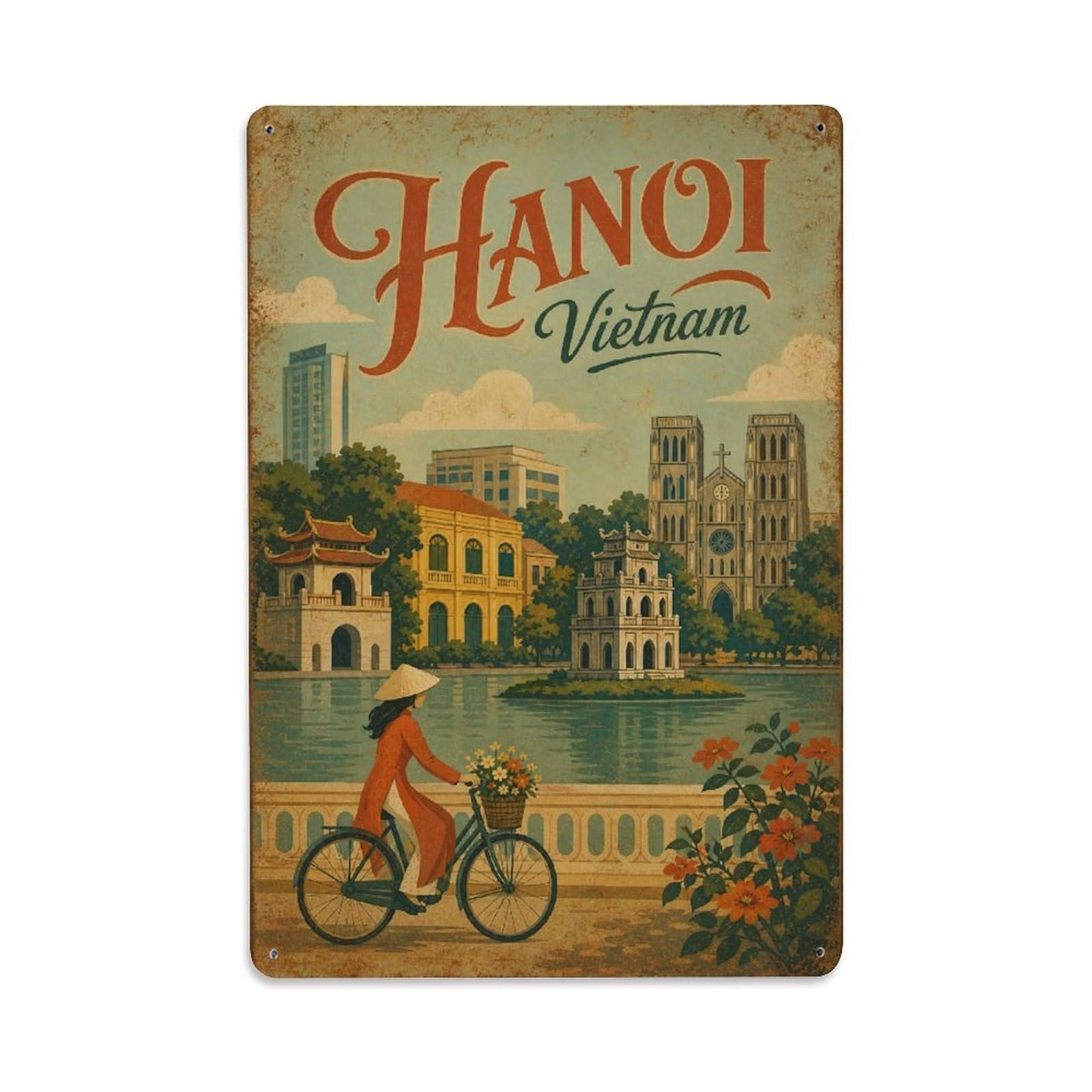 Classic Hanoi Vietnam Lotus Lake Heritage Travel Metal Tin Sign