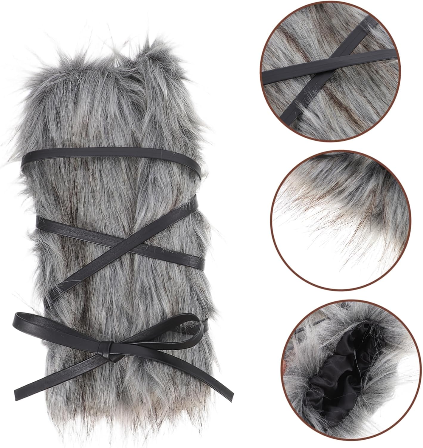 2Pcs Faux Fur Leg Warmers for Halloween Comfortable Boot Covers for Men Women Versatile Costume Accessories for Cosplay Parties Performances Cozy Durable Design Grey