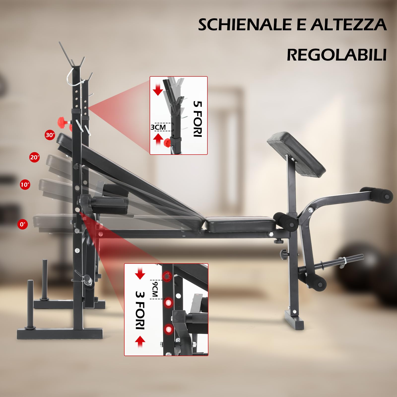 Panca Multifunzione Pieghevole per Palestra Casa, Panca Regolabile Pesi con 4 Inclinazioni per Allenamento, NV-5431