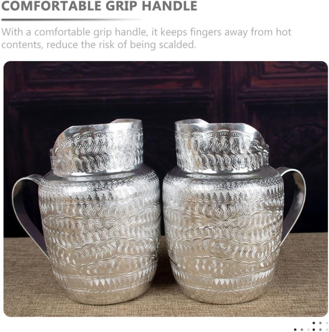 Metal Wine Jug with Large Handle, Tin Aluminum Alloy Silver Pitcher