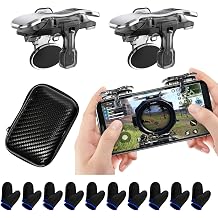 PUBG Trigger 4 Finger Mobile Gaming Controller with 20 Finger Sleeves & Storage Case PUBG Mobile Controller Aim & Fire Shooter Buttons for iPhone & Android PUBG Accessories for COD Mobile 1Pair X8+20Pcs Finger sleeve+Storage bag