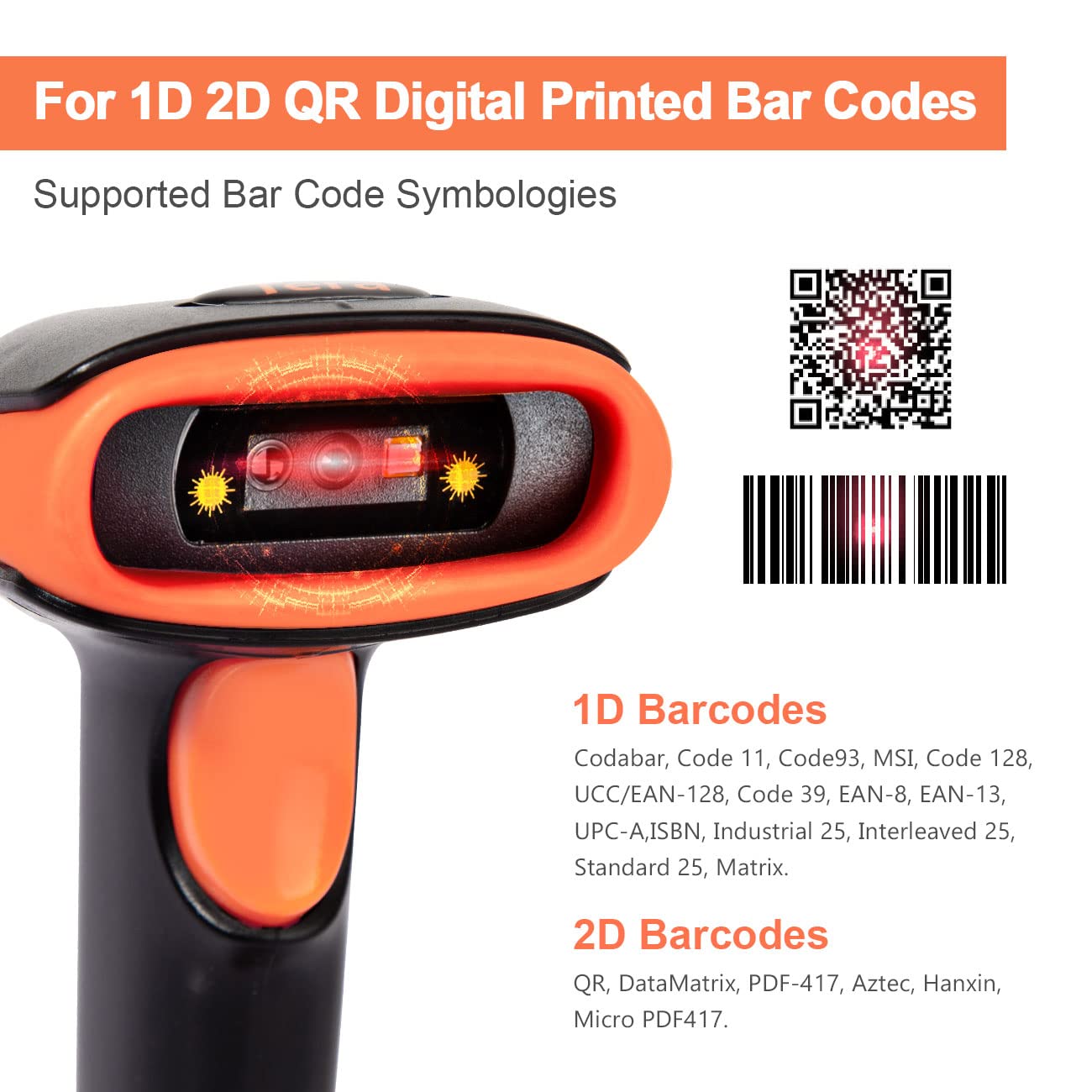 Tera Skaner kodów kreskowych 1D 2D QR 3 w 1 Wireless 2.4 GHz/Bluetooth/USB przewodowy czytnik kodów kreskowych ze stojakiem/uchwytem, HW0001