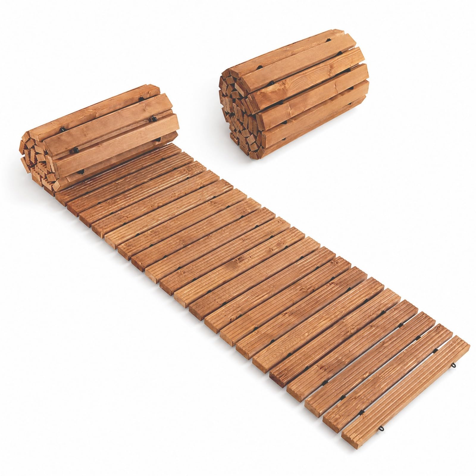 GYMAX Chemin de Jardin en Bois de Sapin Enroulable, 245 x 55 cm | Allée de Jardin avec Surface Antidérapante, Design Portable Compact, Décorative pour Plage Terrasse Pelouse et Cour