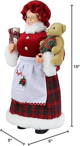 Miniatura 8 de Windy Hill Collection Figura decorativa de Navidad con diseño de oso de peluche, regalos y bastón de caramelo de 16 pulgadas de Mrs. Claus