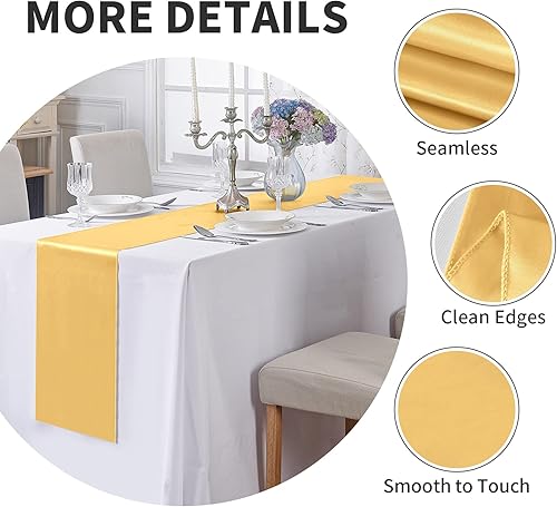 Miniatura 3 de Paquete de 12 caminos de mesa de satén de 12 x 108 pulgadas de largo, camino de mesa dorado de seda satinada para boda, cumpleaños, recepción,