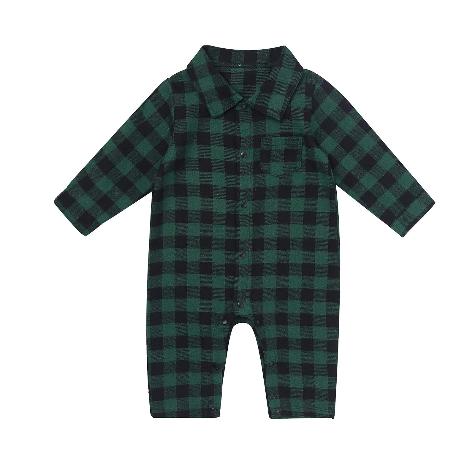 Yeahdor Infant Baby Boys Girls Plaid Shirt Romper One-Piece Long Sleeve Jumpsuit Antumn Clothing Green A 9-12 Months