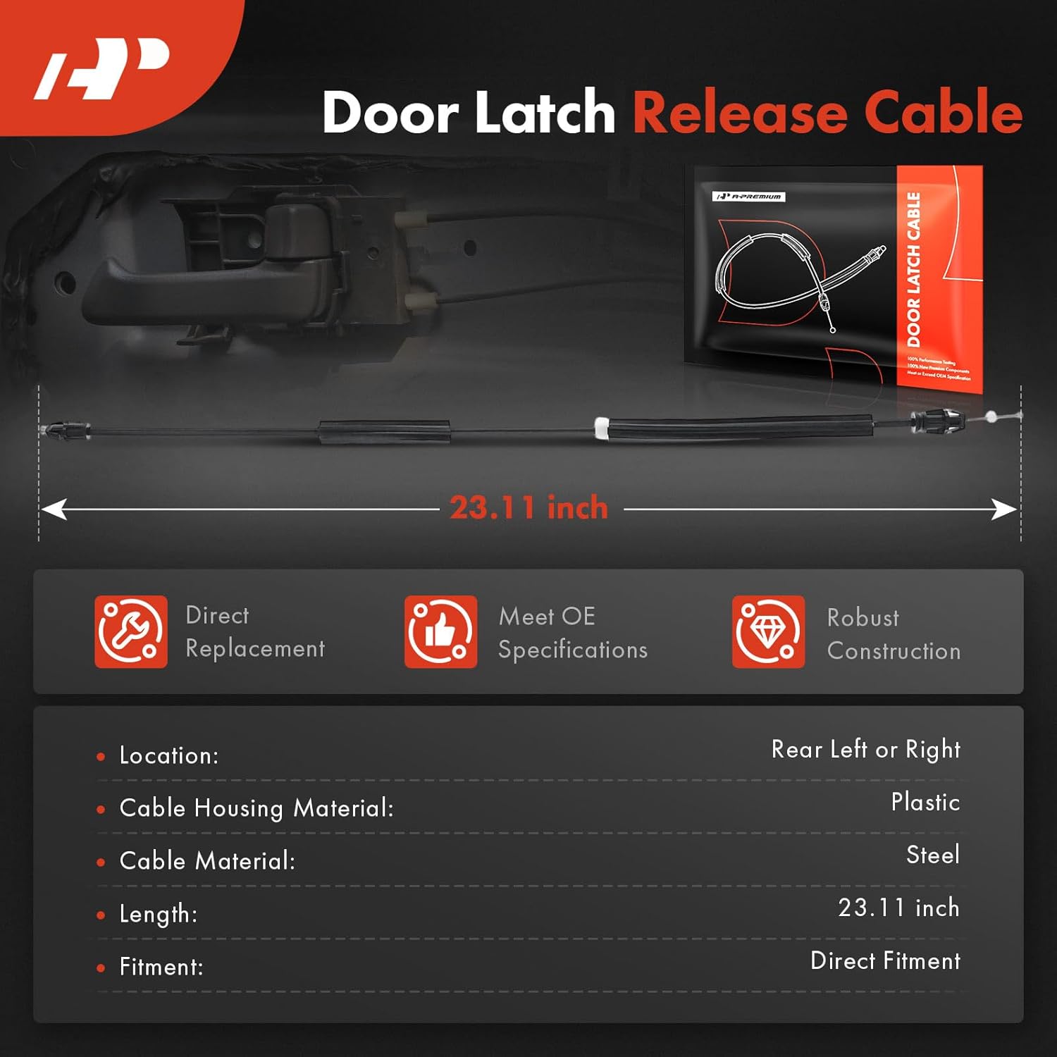 A-Premium 23.11 Inch Door Latch Release Cable Compatible with Chevrolet Tahoe 2008-2009 & GMC Yukon 2008-2009 & Cadillac Escalade 2008-2009, Rear Left or Right