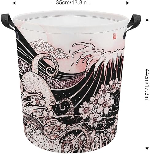 Miniatura 2 de Cesta de lavandería japonesa con asas, impermeable, plegable, con diseño de flores, con asas, tamaño único