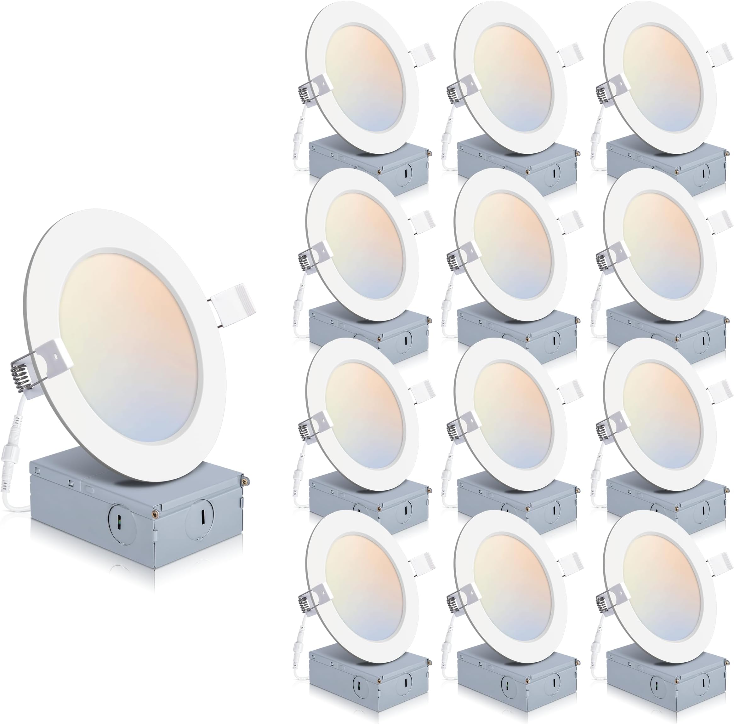 12 Pack 4 Inch LED Recessed Lighting with Junction Box, 5CCT 2700K-6000K Selectable Ceiling Light, 9W 850lm Ultra-Thin Recessed Downlight-ETL and Energy Star Certified