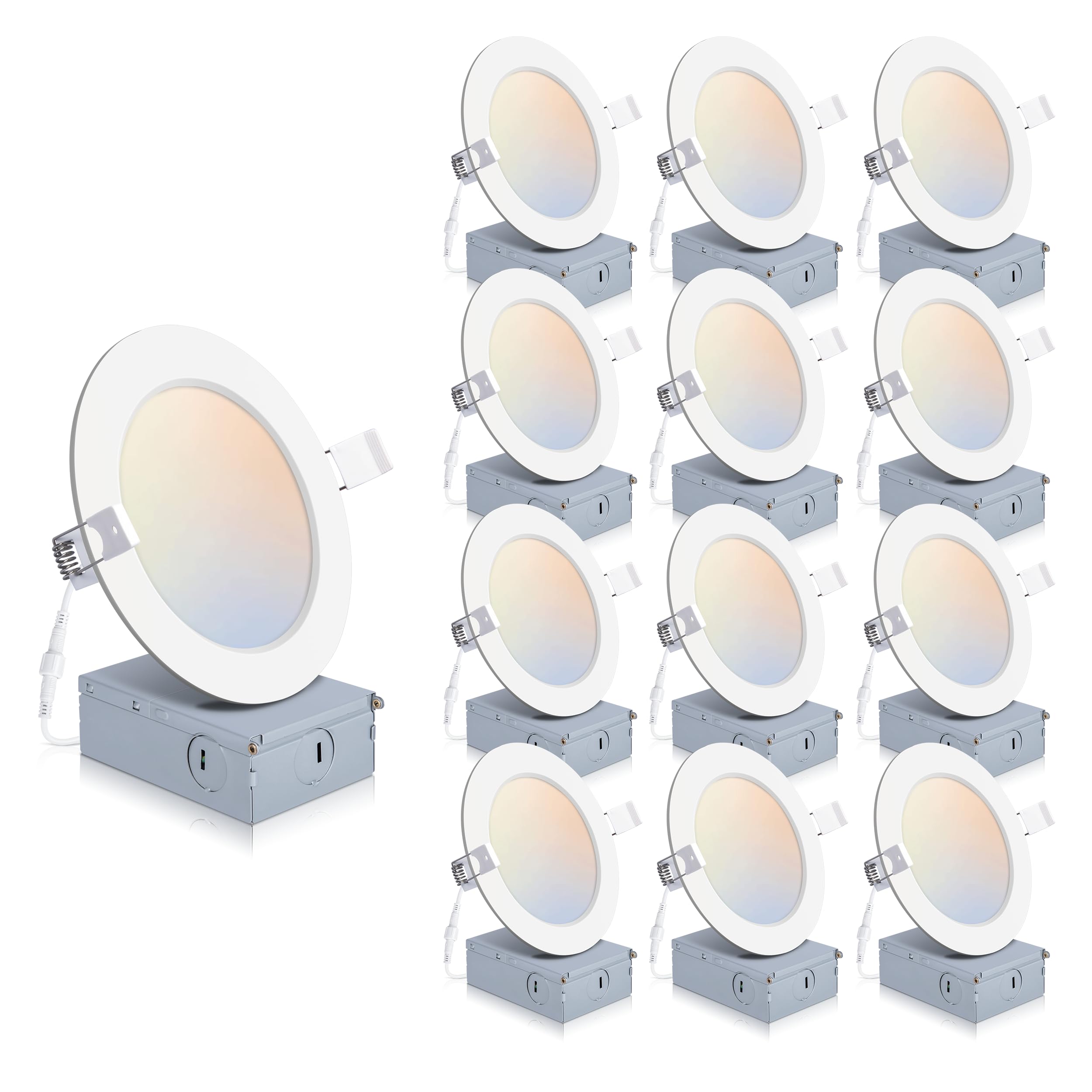 Wosen 12 Pack 4 Inch LED Recessed Lighting with Junction Box, 5CCT