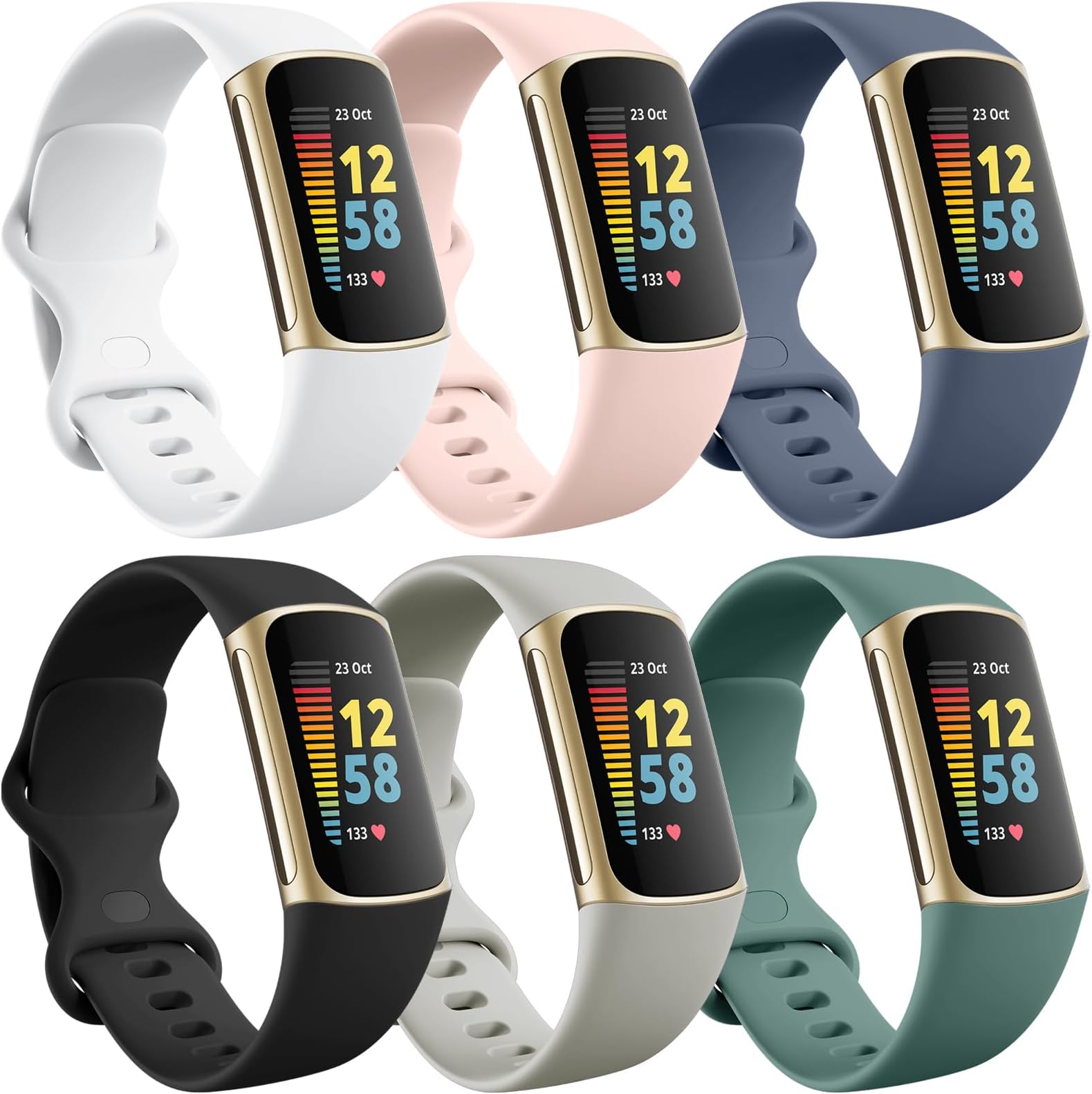 Ouwegaga 6 Pack Band Compatible with Fitbit Charge 5 Bands Women Men, Fashion Cute Soft Sport Waterproof Durable Accessories Replacement Wristband for Charge 5 Advanced Fitness Tracker Small Large