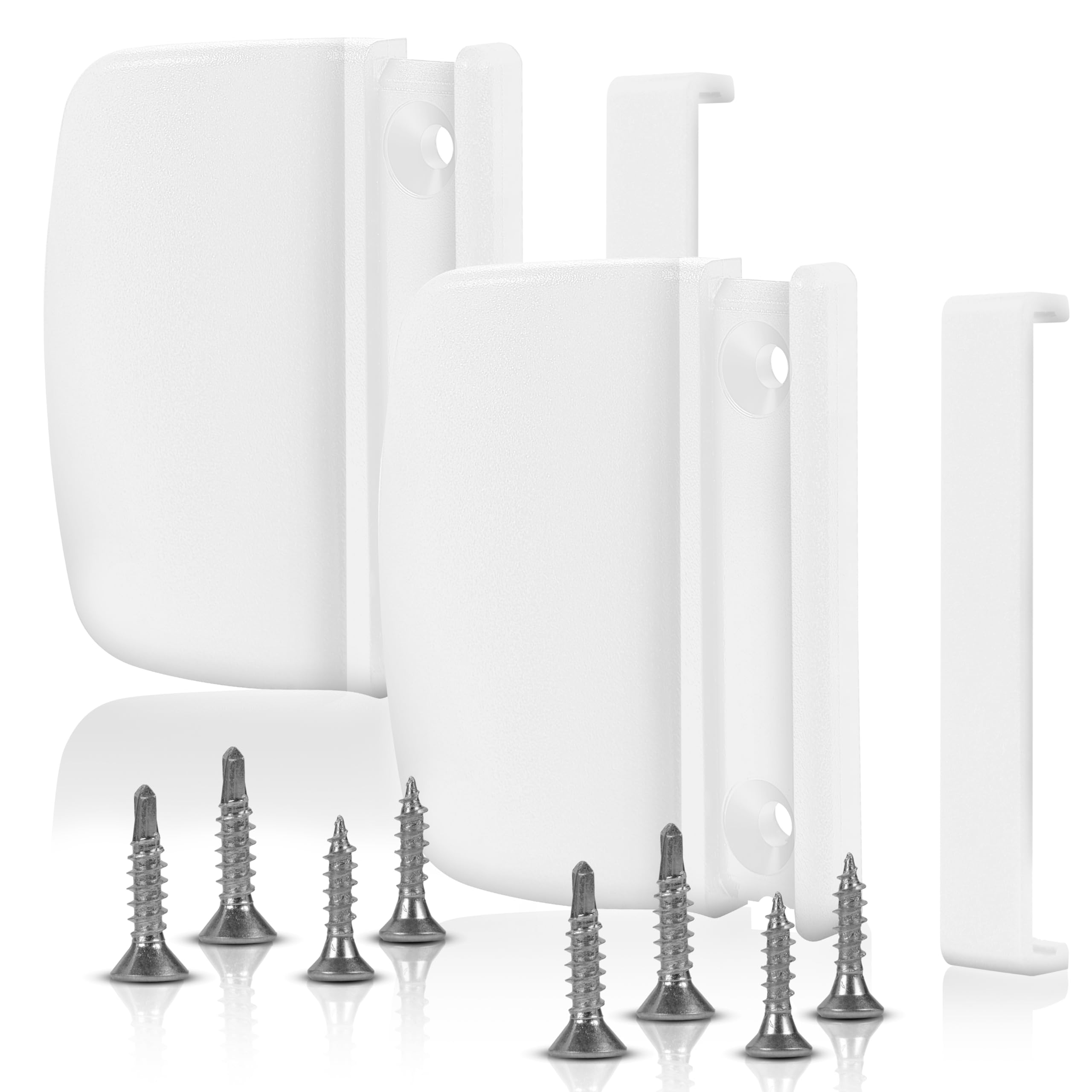 LouMaxx Maniglia per porta del balcone esterna bianca per montaggio salvaspazio tra porta e tapparella - Set da 2 maniglie per porta del terrazzo incluse viti (nascoste) - Maniglia a trazione con