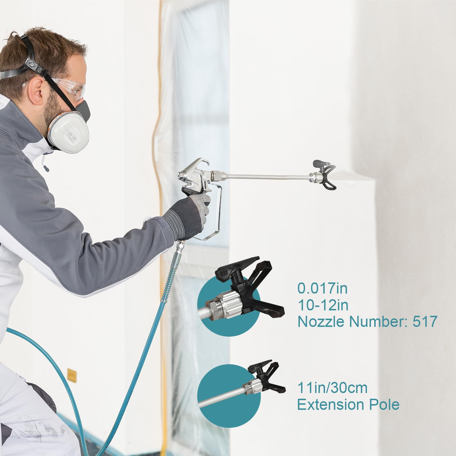Garvee Airless X10 pistolet do malowania, 0,32 GPM - 3300 PSI, 750W - z drążkiem i zestawem do czyszczenia ścian, płotów, mebli