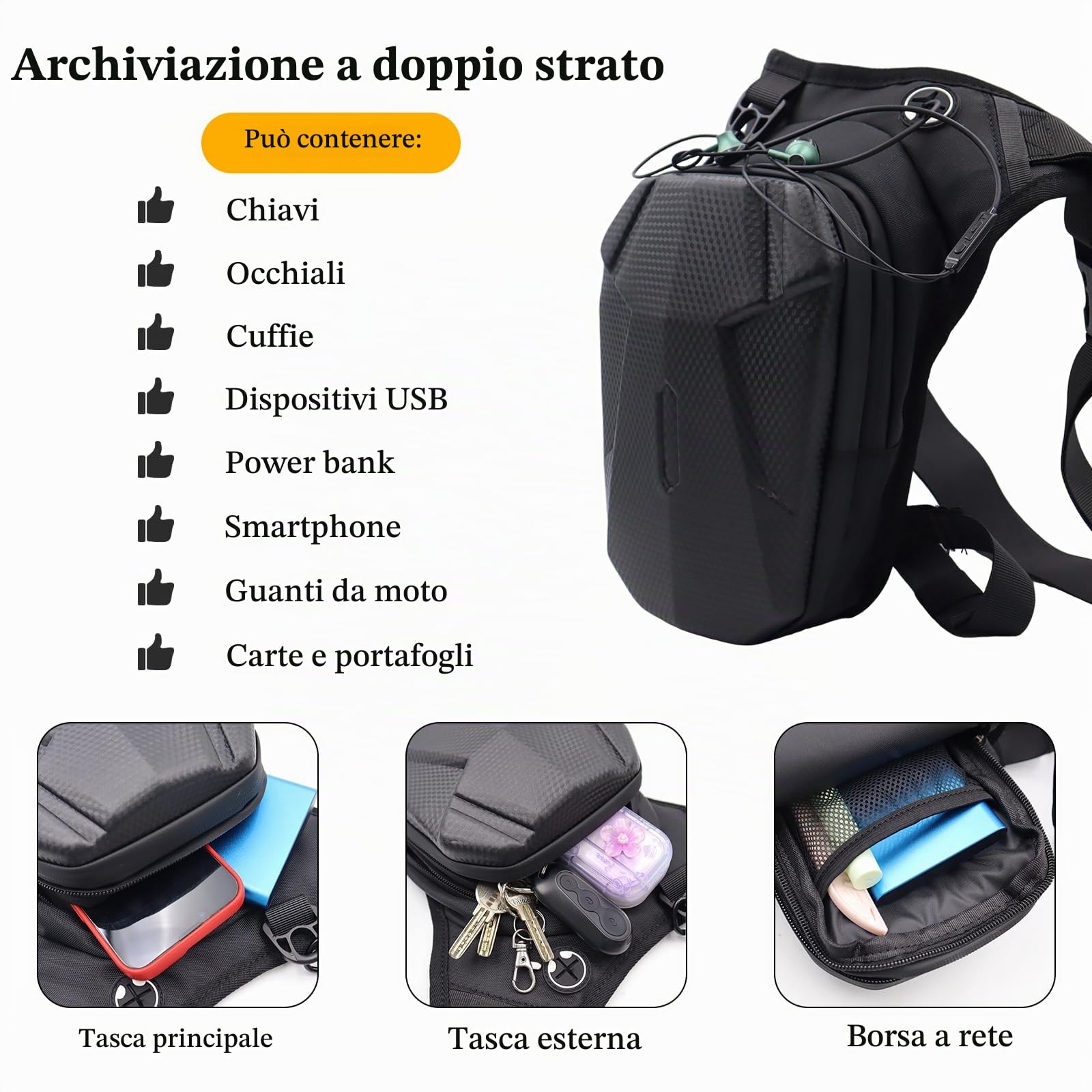 Marsupio Gamba Moto per Uomo & Donna in EVA Borsa Gamba Moto Impermeabile Marsupio Cosciale con Cintura Regolabile per Ciclismo Trekking Pesca Corsa(Nero)