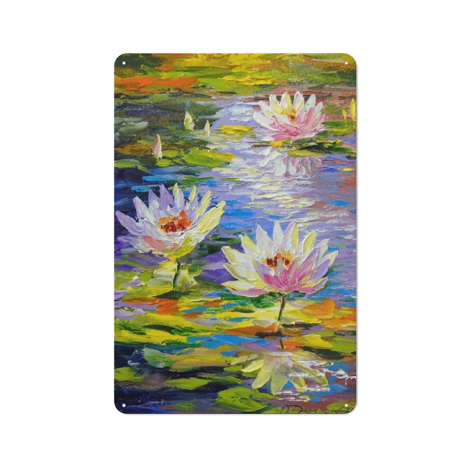 Junmoney Water Lilies In The Pond Retro Metal Wall Sign 30X20cm With For Bar Or Restaurant, Gift Idea For A New Home And Metal Sign Collection