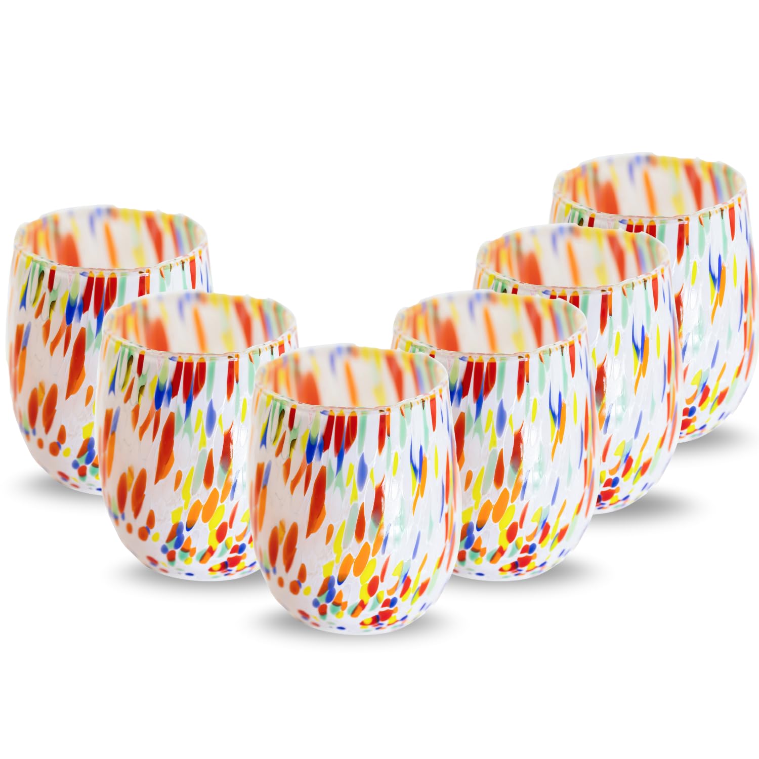 Gocce di Murano 6 Bicchieri Acqua Lavorati Secondo la Tradizione degli Artigiani di Murano, Bicchiere Soffiato e Lavorato a Mano 300 ml - Bicchieri Acqua Vetro Arcobaleno Pioggia