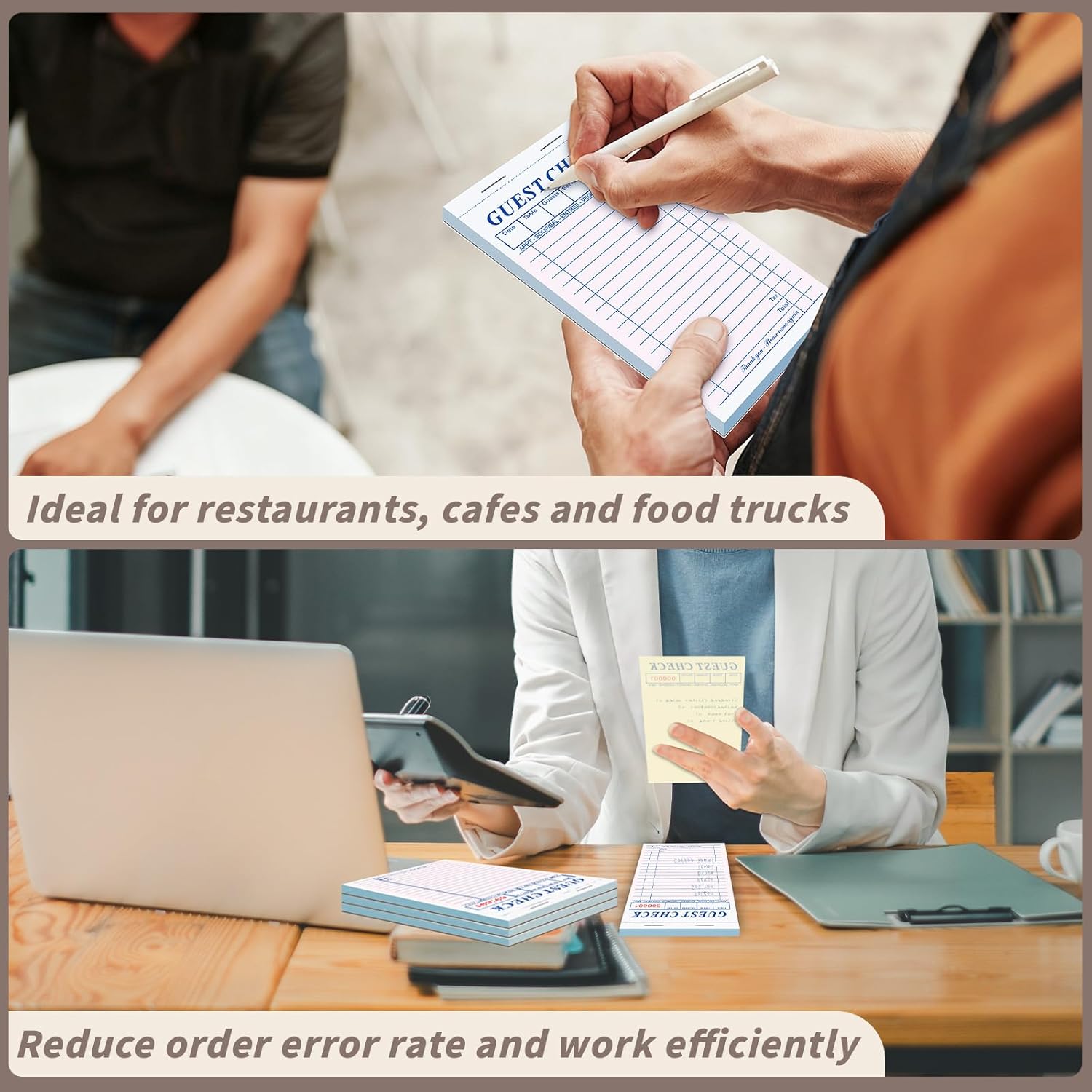 60 Pack Server Note Pads Bulk Double Part Guest Check for Servers, 2 Part Carbonless Server Order Paper, 3.5 x 6.75 Inch Pink Food Receipt Book for Bars Cafes Restaurant Food Trucks
