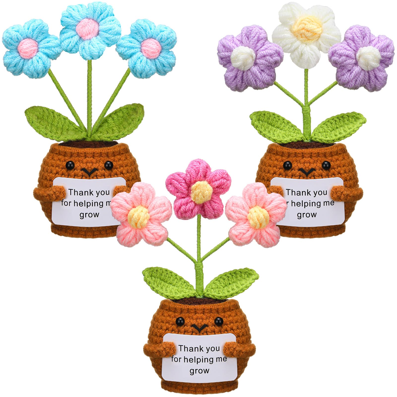 Wavwavw 3 Pack Crochet Puff Flowers Teacher Gift