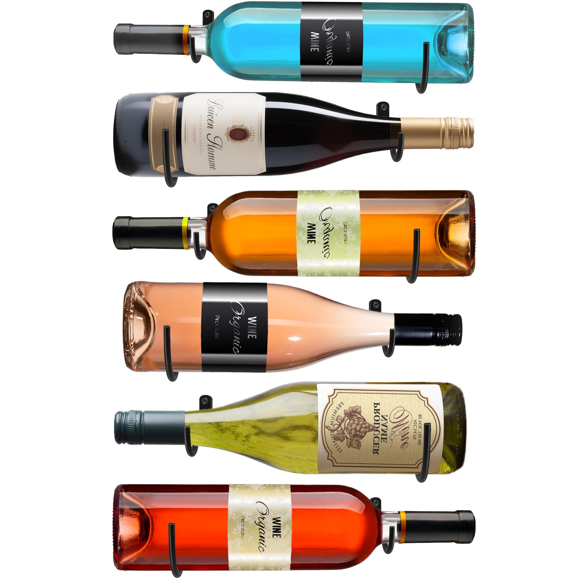 FLstudio Wall Mounted Wine Racks:6 Pack Wine Bottle Display and Storage - Hanging Bottle Holder Organizer for Living Room, Dining Room, Bar, Wine Cellar