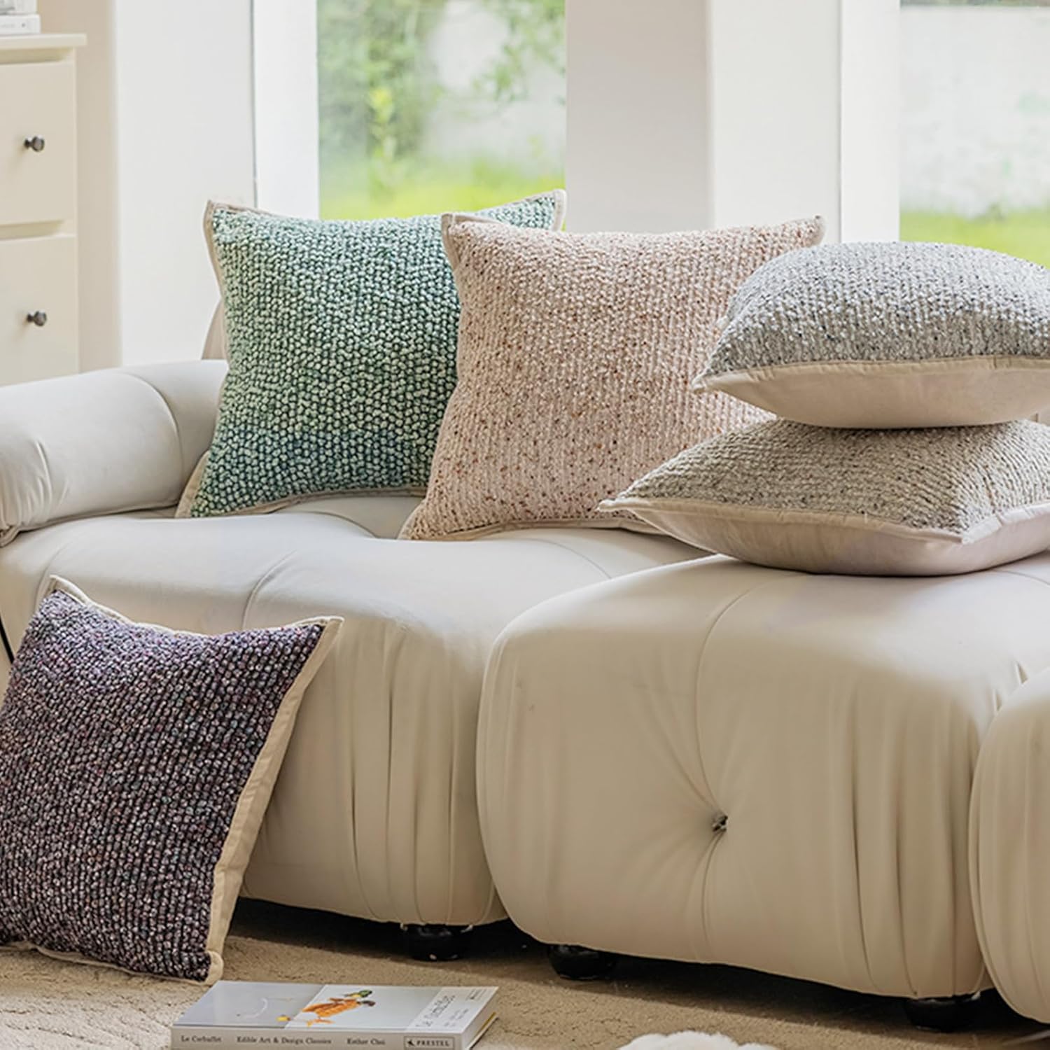 HEAVYWOOD Textured Boucle Pillow Covers 18x18 Set of 2 Striped Boho Farmhouse Throw Pillowcase Rustic Accent Square Couch Cushion Cover for Home Decor Bed Sofa Living Room (Green, 18x18) - Image 7