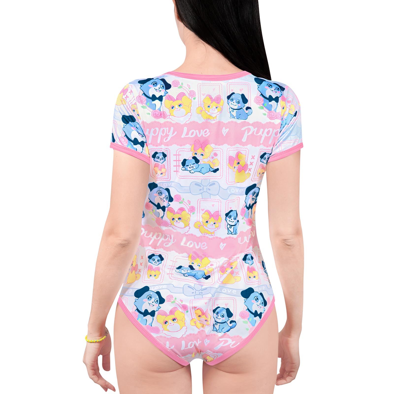 LittleForBig Jedwabisty kombinezon jednoczęściowa piżama body - Puppy Love Little Blue Onesie