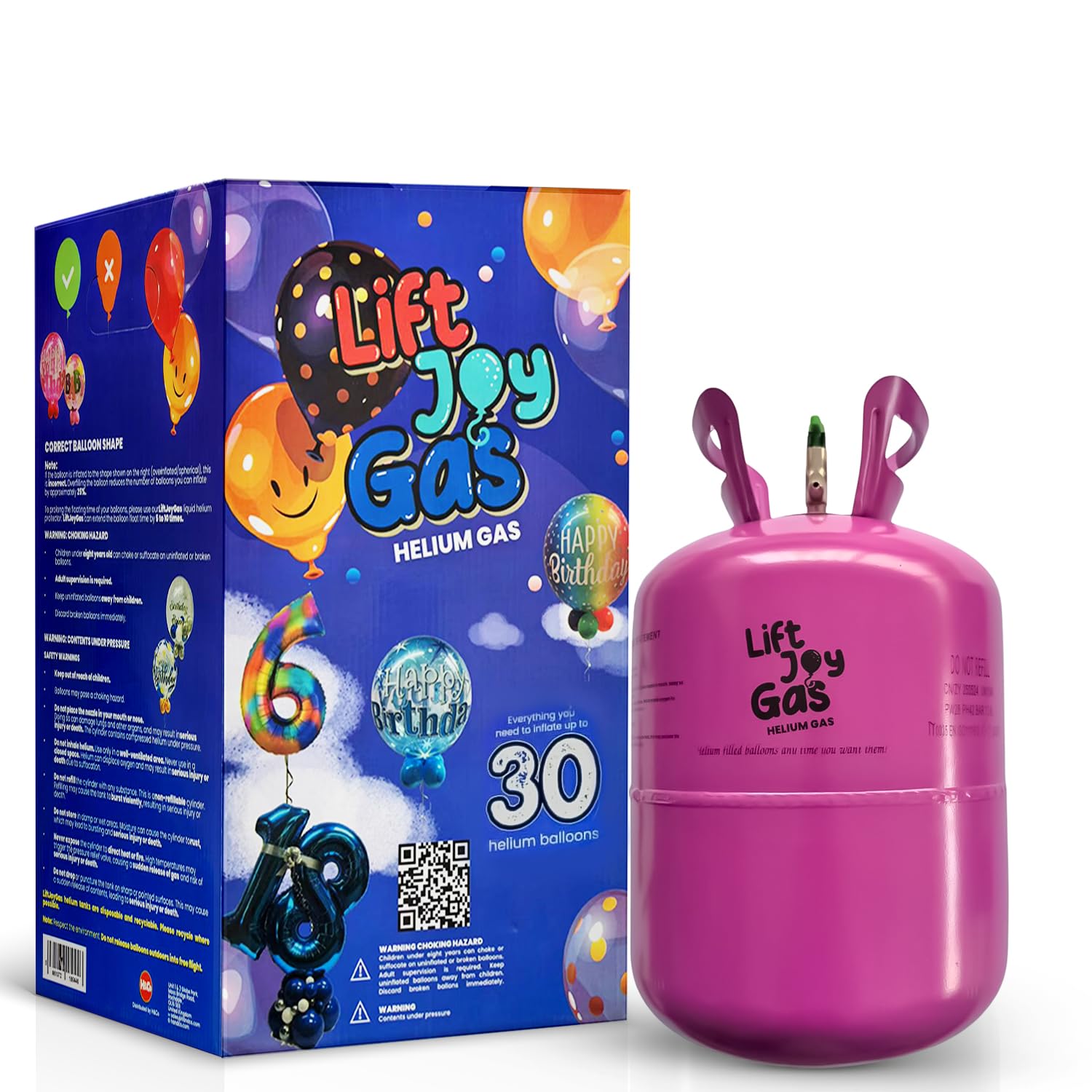 Lift Joy Disposable Helium Gas Canister - Fills Up to 30 x 9 Inch Latex or 14 Foil Balloons - Portable Party Balloon Helium Cylinder, Easy to Use