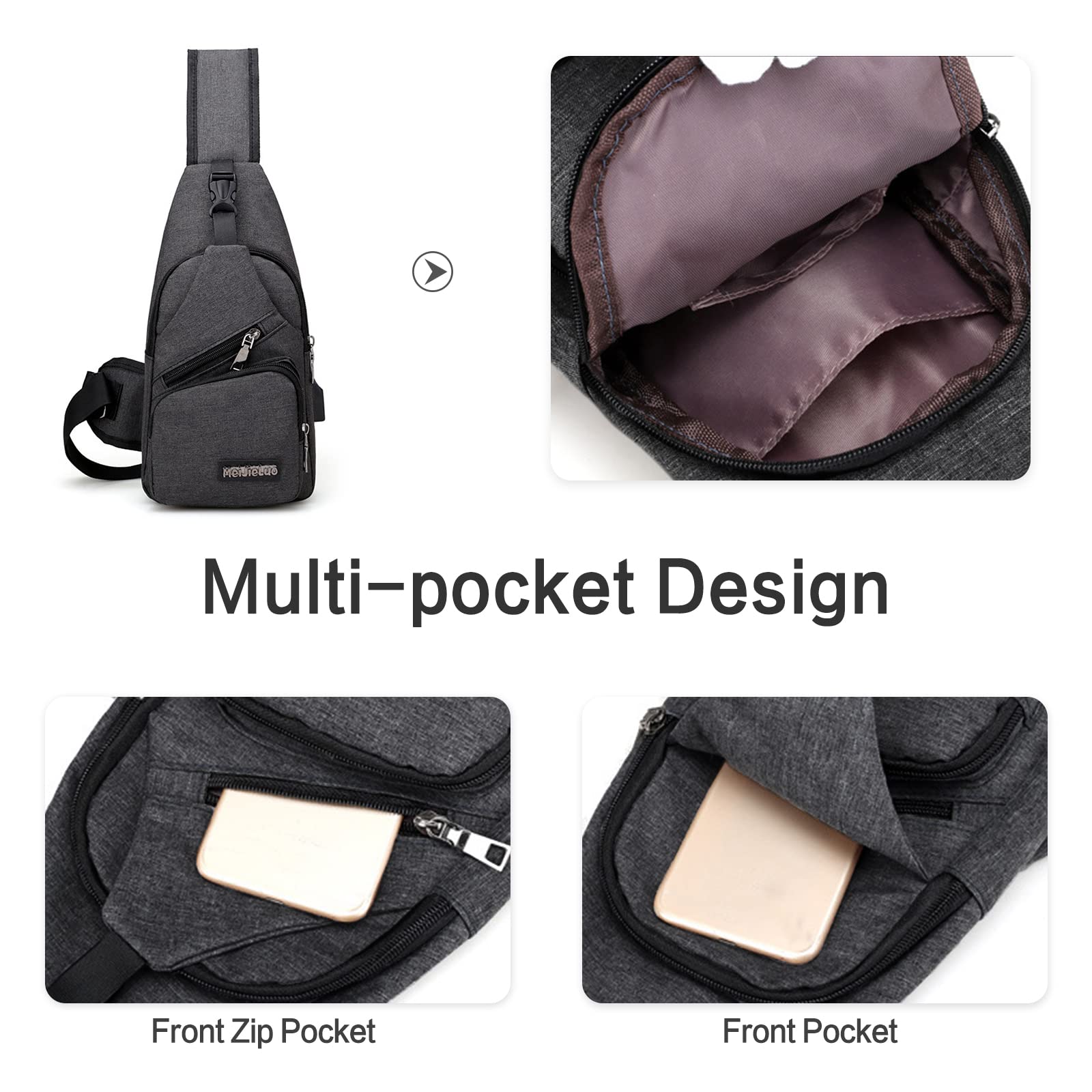 Petit sac à bandoulière pour homme avec port de charge USB, sac de poitrine léger pour randonnée, cyclisme, voyage