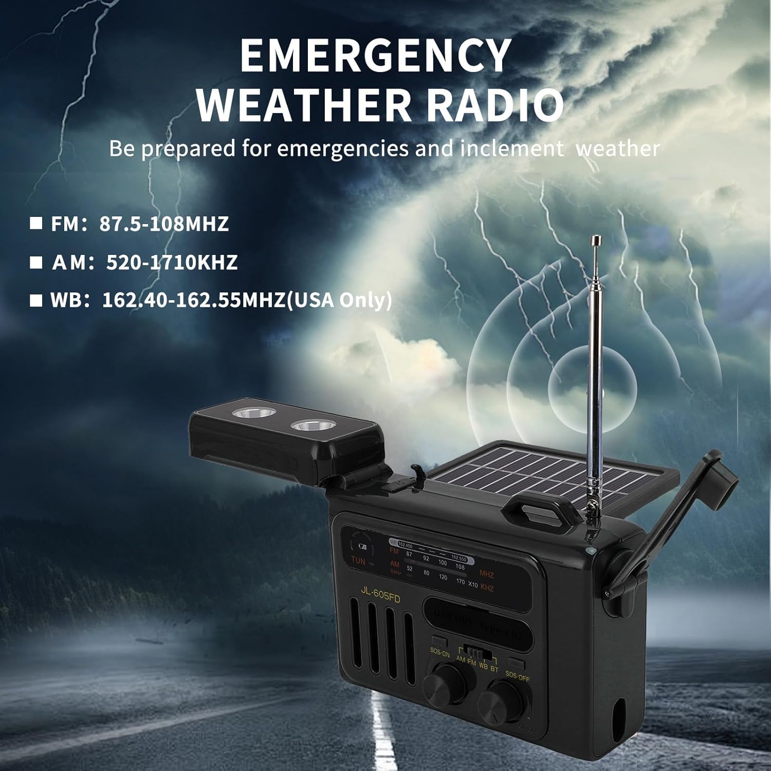 GOWENIC Solar Emergency Radio, Portable Hand Crank NOAA AM FM Weather Radio with Speaker, LED Flashlight, Reading Light, USB Phone Charger, for Camping, Outdoor (Black)