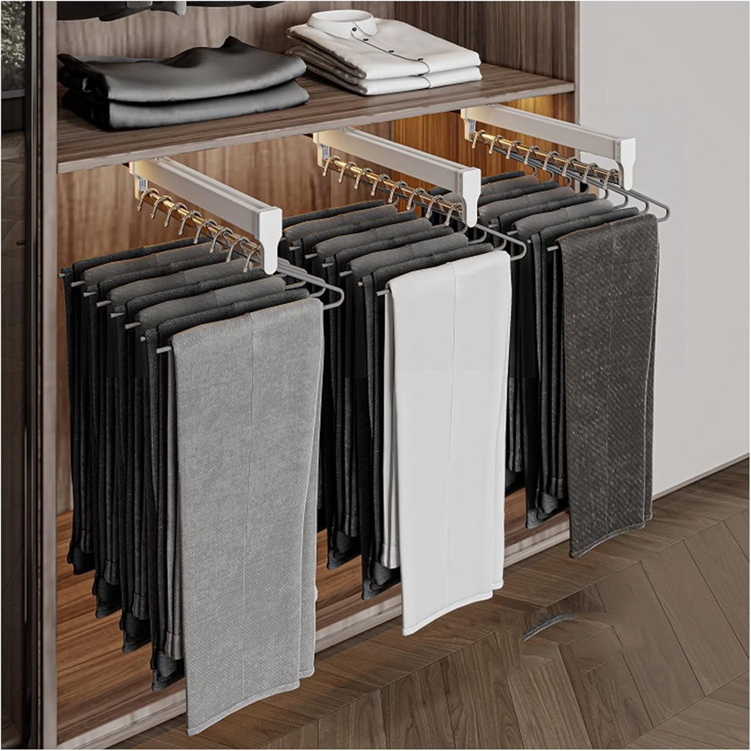 Porte-pantalons télescopique 30-60cm et rail de penderie extractible
