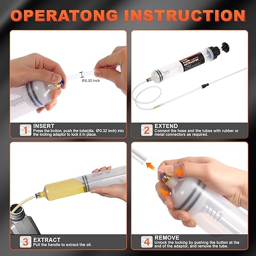 Miniatura 7 de Bomba extractora de líquidos automotriz de 500 CC, jeringa de cambio de aceite con manguera suave adicional de 32 pulgadas y dos tubos de 9