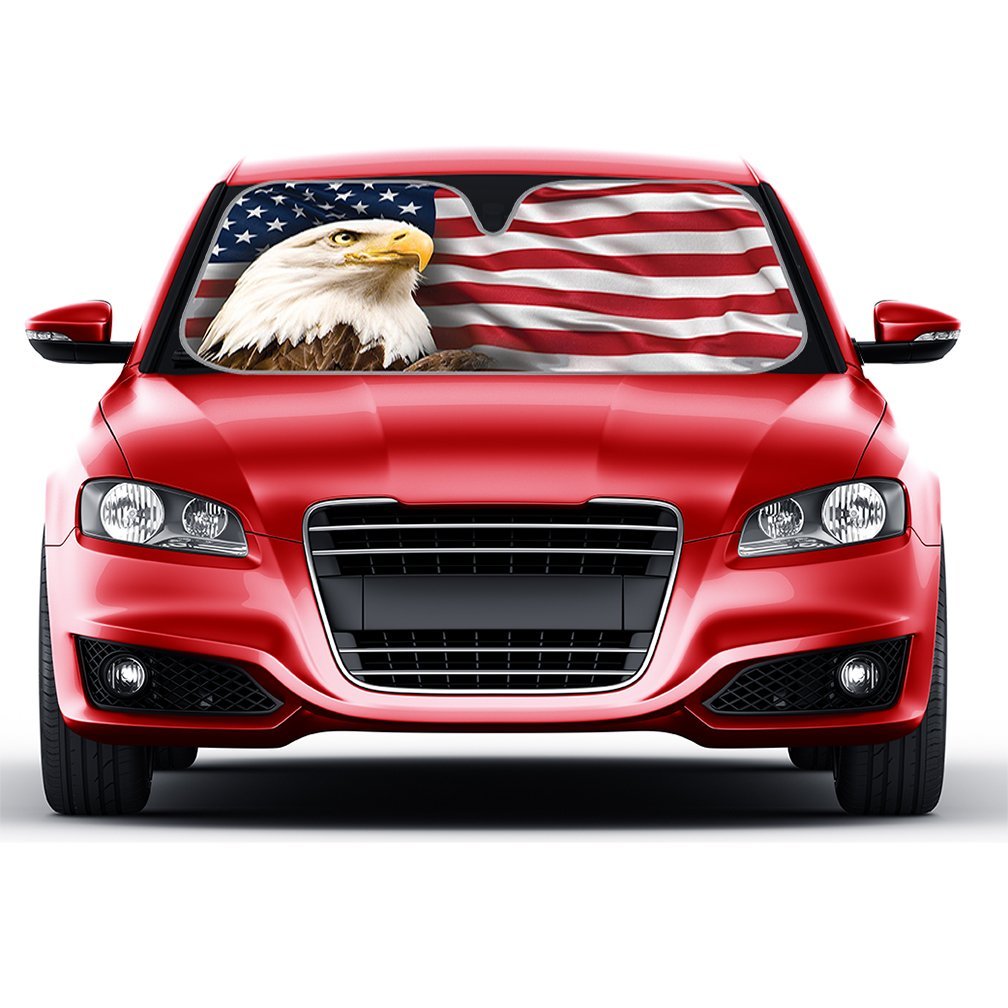 USA Patriotic Eagle American Flag Sun Visor for Car Windshield Cover - Truck Window Shade 4th of July Car Flag Sun Visor for Truck Windshield Sunshade - Accordion Windshield Sun Shade 58 x 28